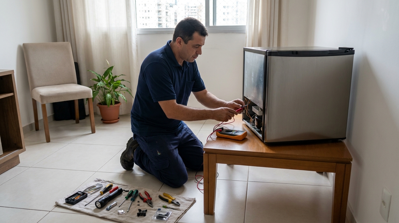 Técnico de conserto de frigobar em residência em Sorocaba‑SP