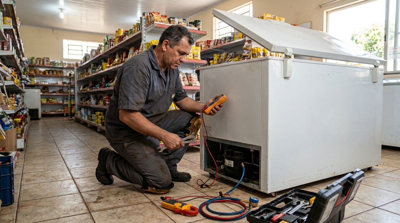 Troca de termostato de freezer em atendimento técnico em Sorocaba‑SP