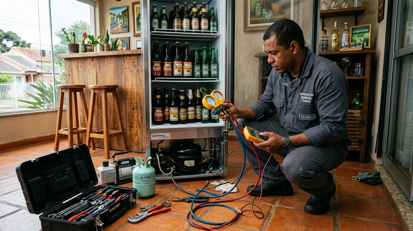 Técnico realizando manutenção de motor de cervejeira em Sorocaba‑SP