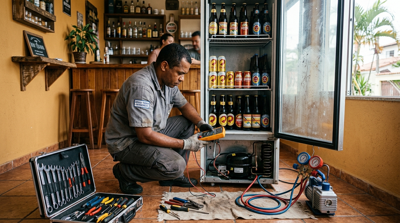 Troca de termostato de cervejeira em atendimento técnico em Sorocaba‑SP